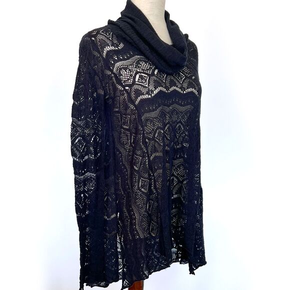 Navy Cowl Neck Lace Top BKE Small - Picture 4 of 7